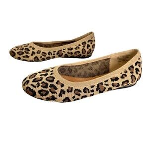 Softwalk Sonora Leopard Ballet Flats Shoes Womens 10W Tan Knit Slip On Round Toe